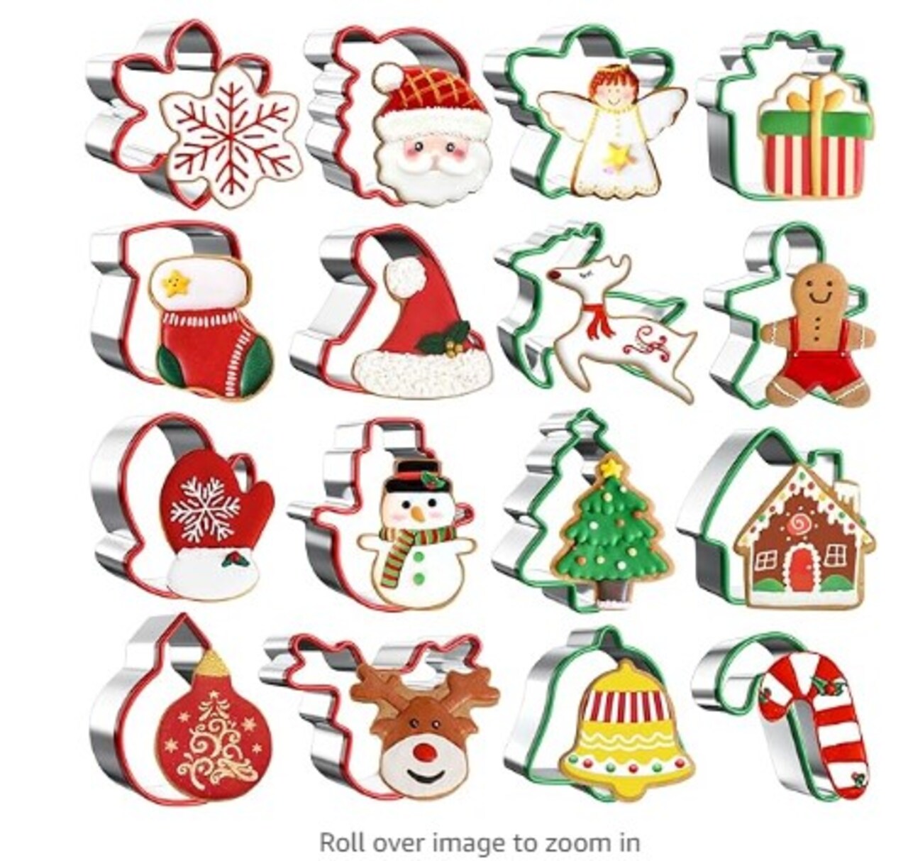 16-piece Christmas Cookie Cutters Set with Comfort Grip, 2.5-inch Stainless Steel Holiday Cookie Cutters for Baking Christmas Shapes, Gingerbread Man, Snowman, Christmas Tree, Xmas Party Supply Baking Gifts